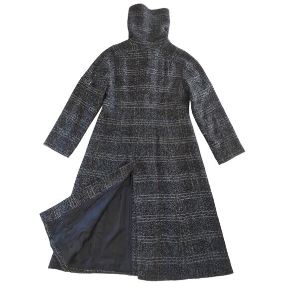 JONES NEW YORK Long Plaid Coat Double Breasted Big Collar Gray Black Outerwear - Picture 6 of 16